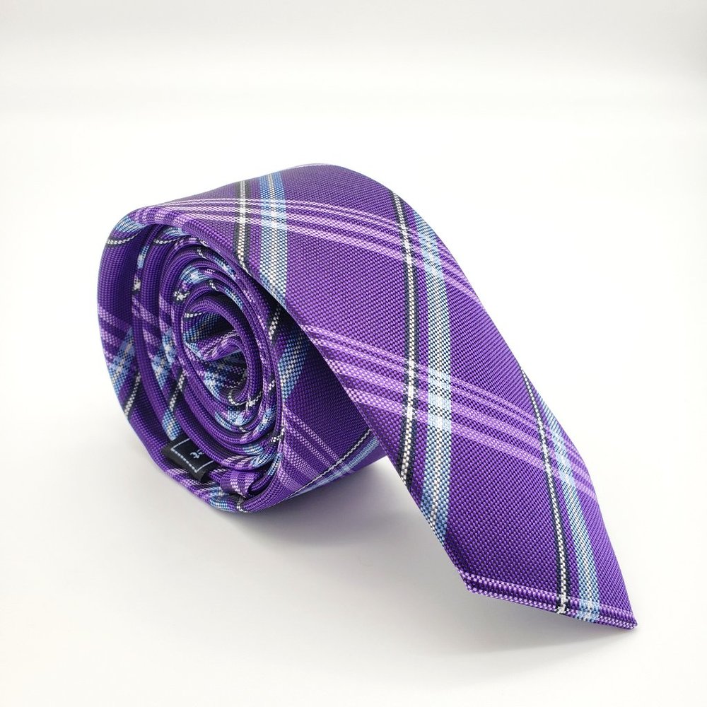 Laurant Bennet Milano Men's Dress Suit Skinny Purple Plaid Neck Tie 57"L 2 1/8"W